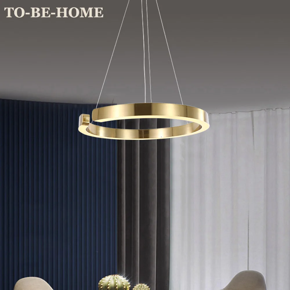 

LED Chandelier Light Round Rings Style Modern Study Dining Room Bedroom Hanging Lamp Gold Restaurant Designer Creative Luminaire