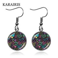 karairis new design colorful hearts love pendant dangle earrings 16mm glass cabochon women girls earrings jewelry gift for lover