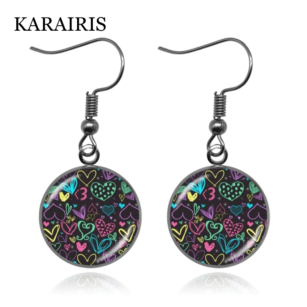 KARAIRIS Новый дизайн красочные сердца любовь кулон Висячие серьги 16 мм стеклянный