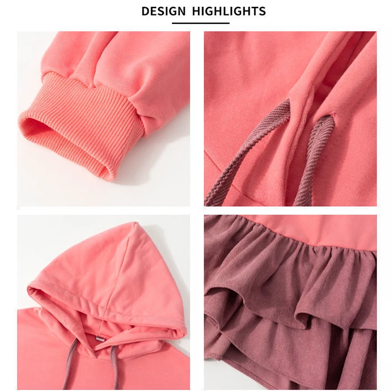 

Ruffles Hooded Dress Girls 2021 New Spring Autumn Children Patchwork Dress Children's Princess Dress 5-13 Years