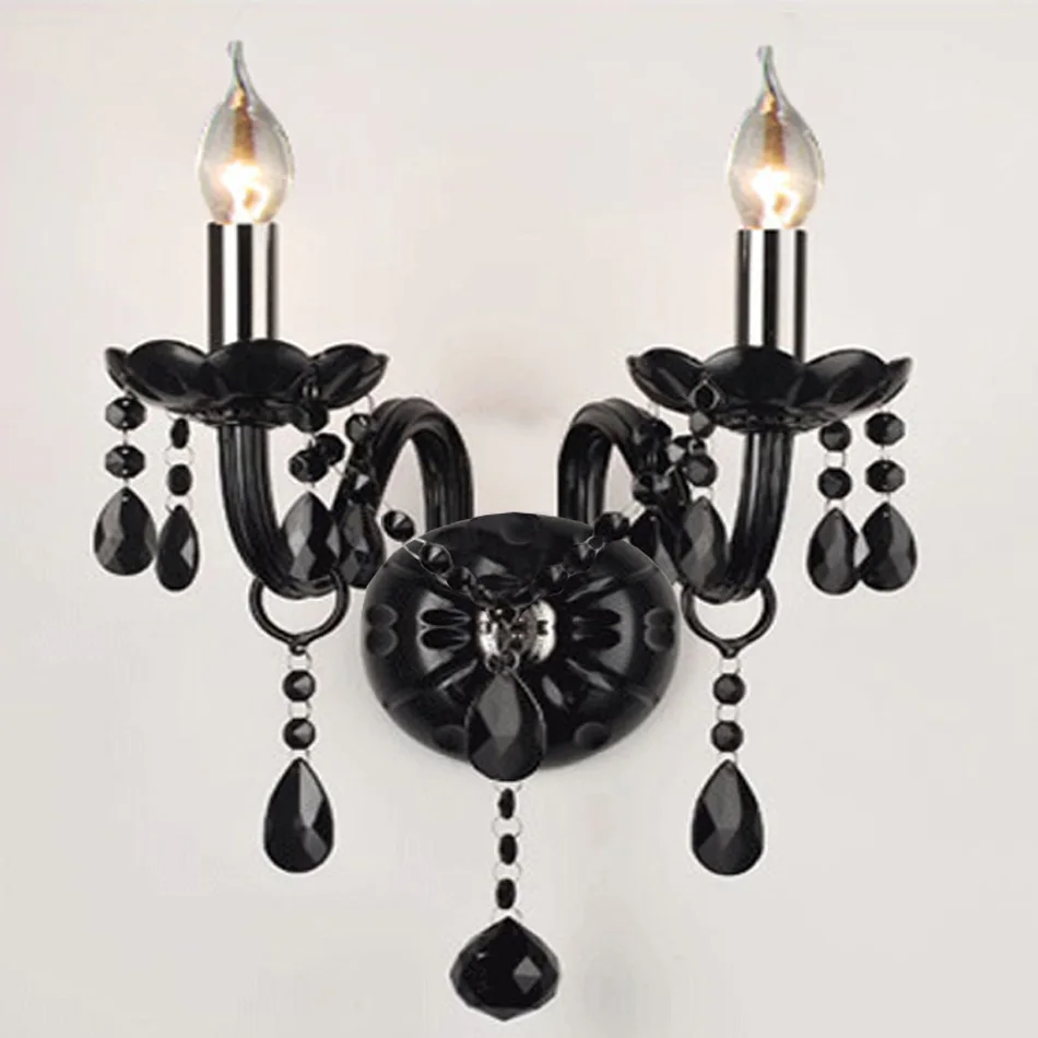 Modern Brief black candle crystal wall lamp bedroom bedside lamp double heads crystal wall sconce home decorative fixture lights