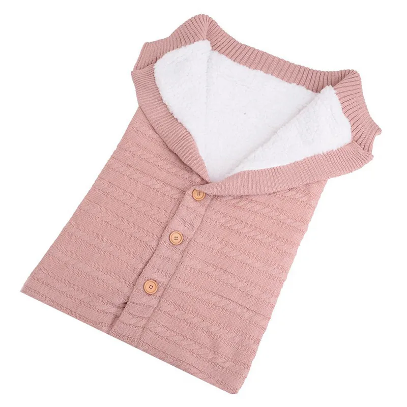 rose pink Зимний детский спальный комплект для младенца одеяло конверт для ребенка пеленальный обертывание Хлопковый вязаный, для новорожденных конверт для ног для коляски - Цвет: rose pink