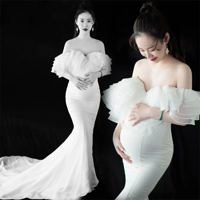 

Shoulderless Maternity Shoot Dress For Baby Showers Party Evening Pregnancy Photo Maxi Gown Sexy Pregnant Women Photography Prop