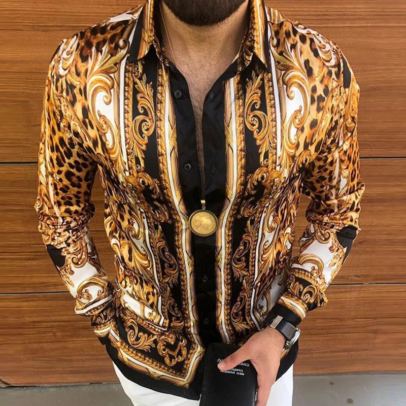 

Men's Leopard Print Casual Shirts 2022 Spring Single Breasted Button Lapel Shirt Autumn Long Sleeve Streetwear Men Tops Harajuku