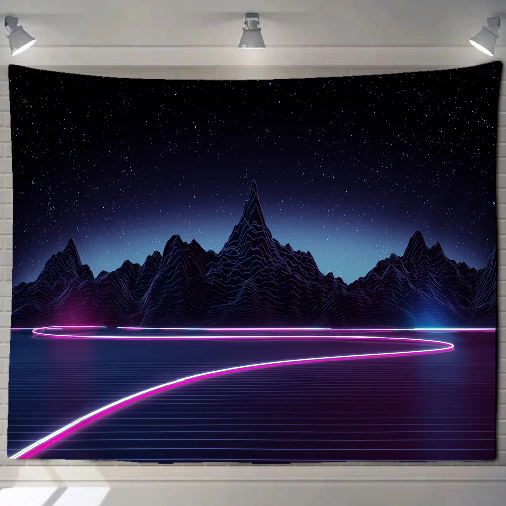 

Night Scene Moon Night Mountain Range Wall Hanging Living Room Decoration Tapestry Psychedelic Scenery Home Decor Blanket