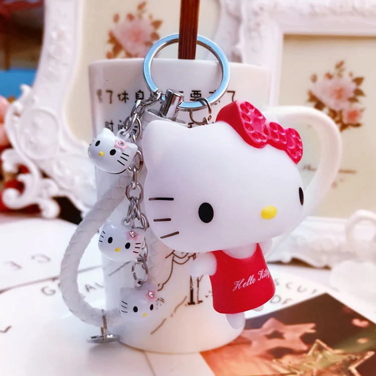 A4 Милый розовый Кот hello kitty кукла брелок кожаный шнур брелок держатель металлический брелок с колокольчиком брелок Шарм сумка Подвеска для автомобиля подарок - Цвет: A4
