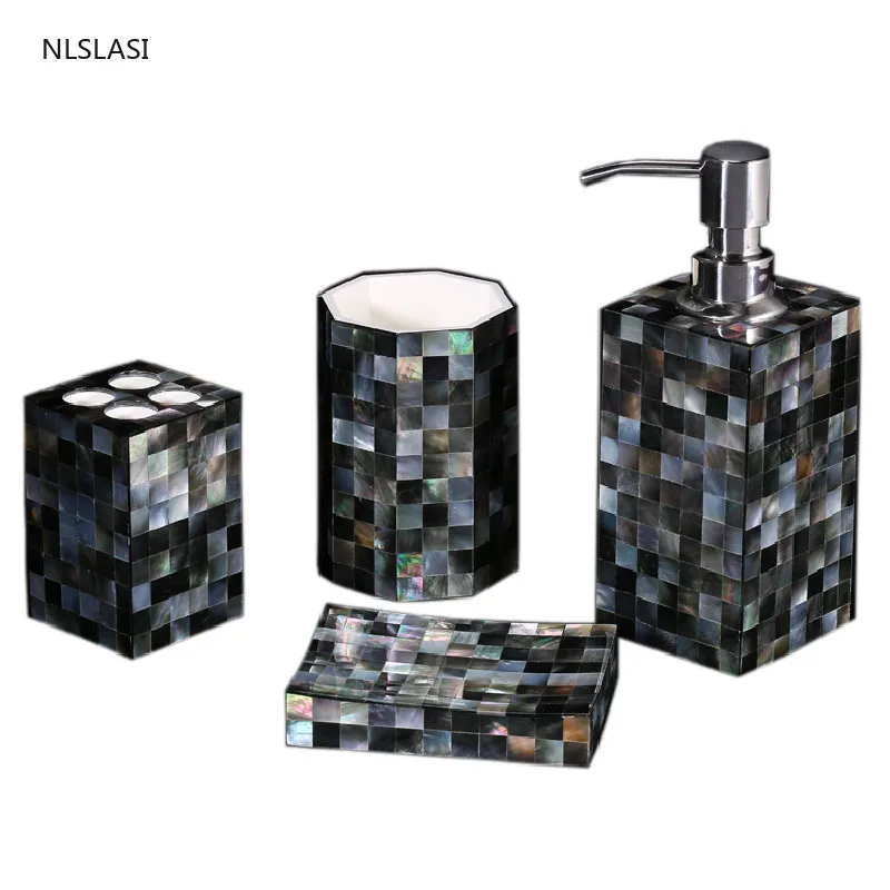 

Four-piece Suit Nordic Black and White Shell Series Resin Bathroom Set Accessories Liquid Soap Dispenser Soap Dish Gargle Cup