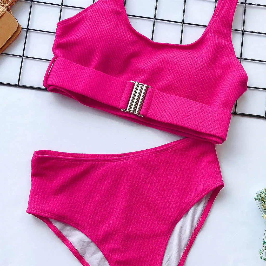 Бикини с высокой талией пикантный черный купальник женский пряжкой комплект для