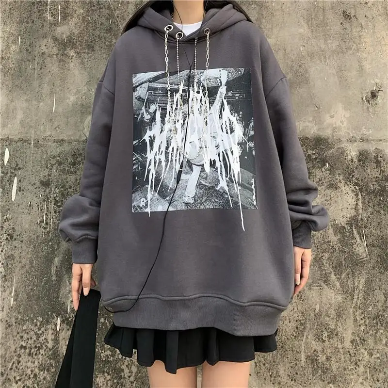 

Gothic Punk Oversized Long Sleeve Thick Hoodies Women Korean Fashion Plus Size Goth Hoodie Tops Schoolgirl Streetwear Clothes