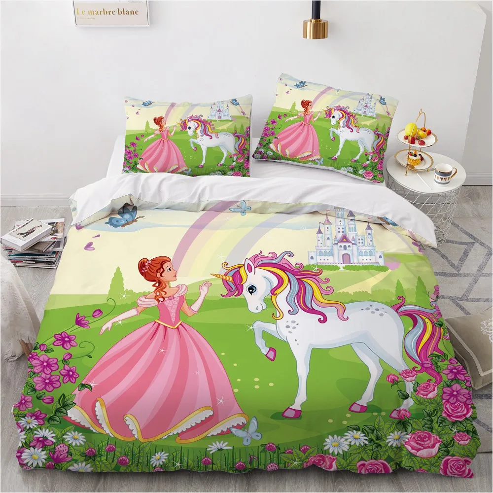 

Classic 3D Duvet Cover Set Comforter Bedding Set Single King Queen Double Single Size Unicorn Cartoon Design Custom Bedclothes