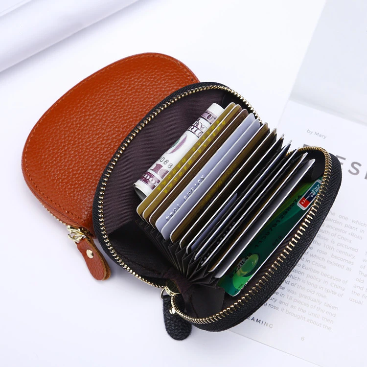 

Bisi Goro Men And Women Genuine Leather Organ Card Holder Zipper Pocket Coin Purse Mini Business Id Card Case Coin Purses Travel