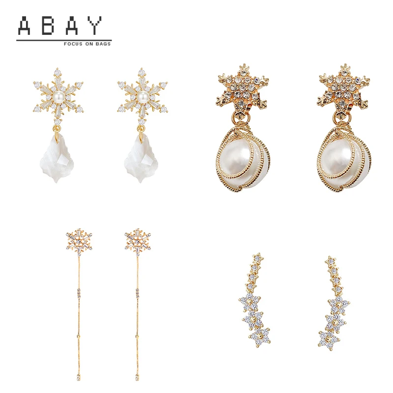 

S925 Silver Needle Christmas Snowflake Crystal Earrings Women 2020 New Simple Versatile Temperament Tassel Pearl Ear Pendant