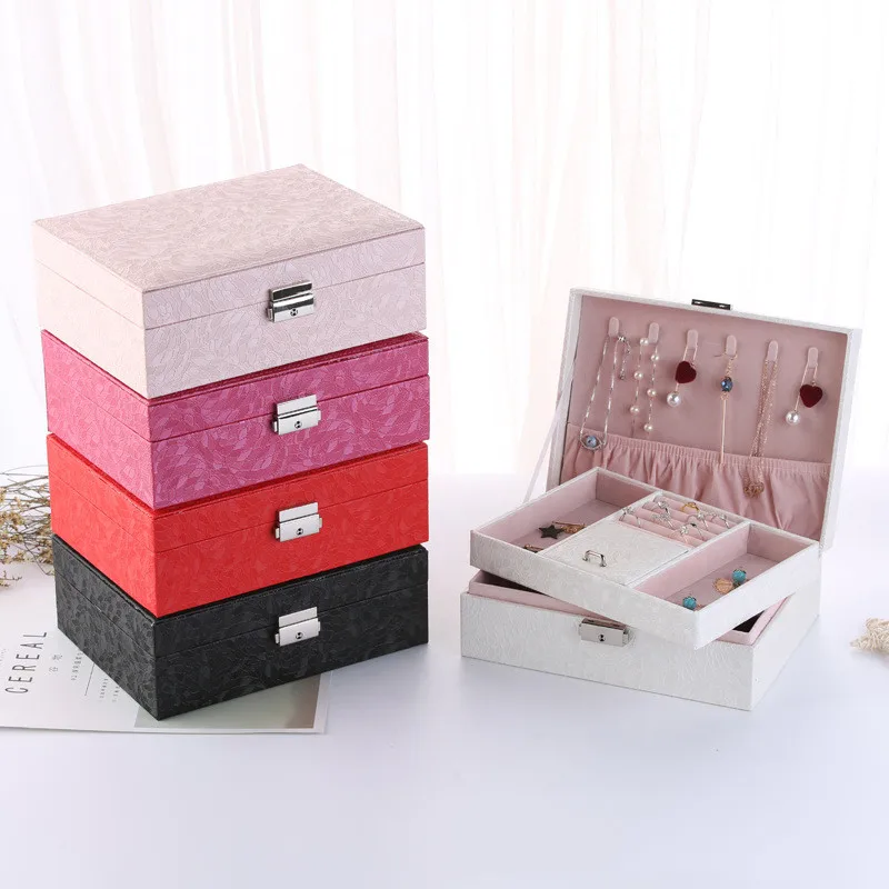 

Шкатулка для ювелирных украшений в Корейском стиле, многослойная портативная коробка для хранения ювелирных изделий, креативная полиурета...
