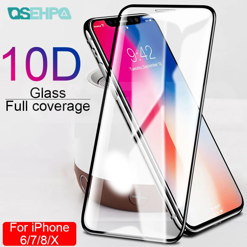 10D закругленные края полное покрытие закаленное стекло на iPhone X XR XS Max Защитное стекло для iPhone 7 8 6 6S Plus пленка