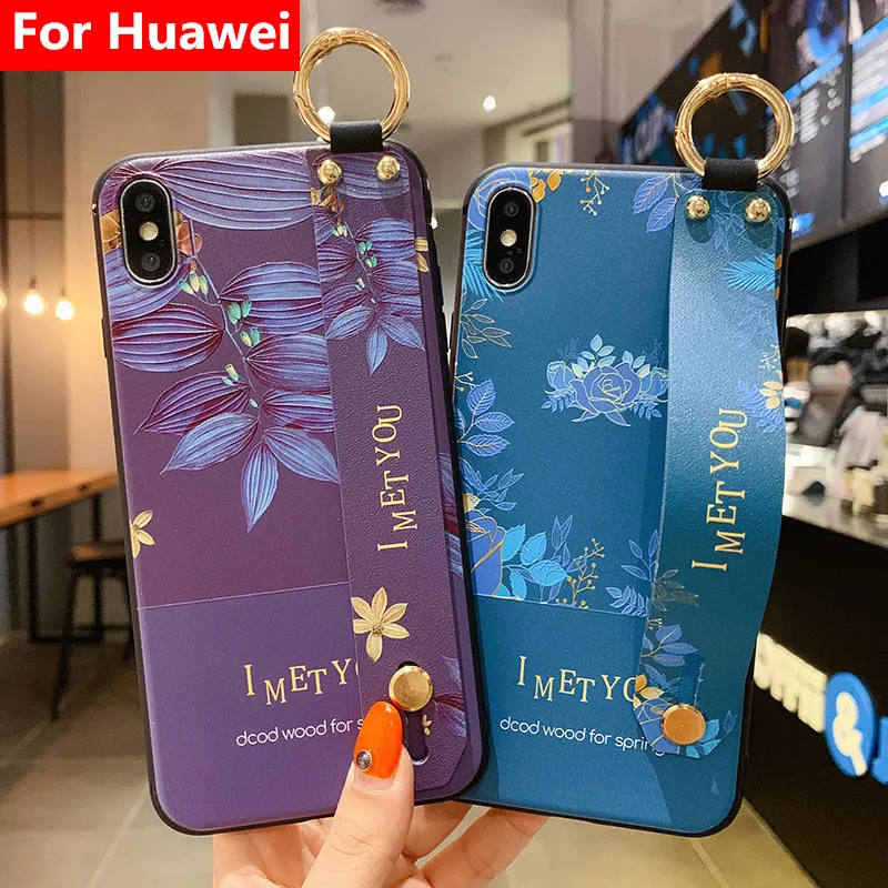 rose flower wrist strap phone cases for huawei p20 p30 p40 pro mate 20 30 pro lite nova 5t 7 se honor 30 p smart z holder cover free global shipping