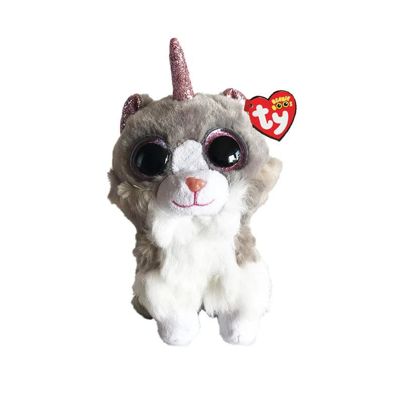 

Ty Beanie Boos 6" 15 cm Big Eyes One-horned Chubby Cat Plush Kids Toy Healing Stuffed Animal Doll Christmas Boys and Girls Gift