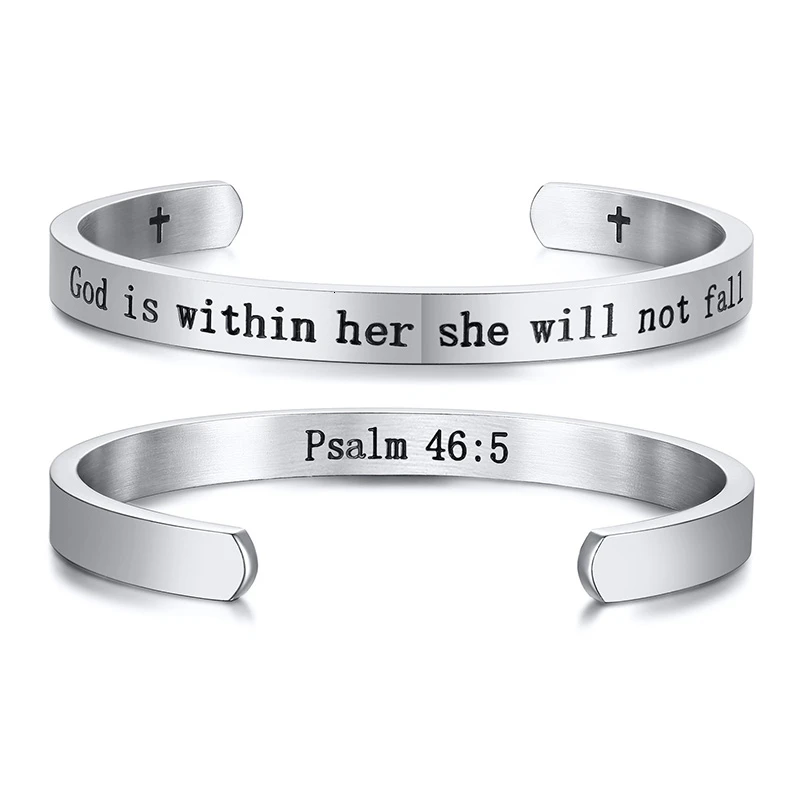 Vnox с гравировкой "For God so Love the world John 3:16" вдохновляющие библейские цитаты браслеты-манжеты для женщин и мужчин - Окраска металла: B-384S-5