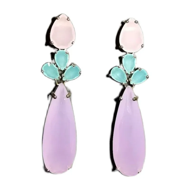 

New Fashion Contrast Color Zircon Earrings For Women Brand Designer Long Water Drop Pendant Earring Weding Party Bridal Earring