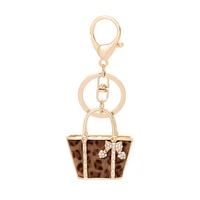 fashion women metal small gift creative leopard bag graphic car keychain rhinestone lady mini bandbag key chain accessories