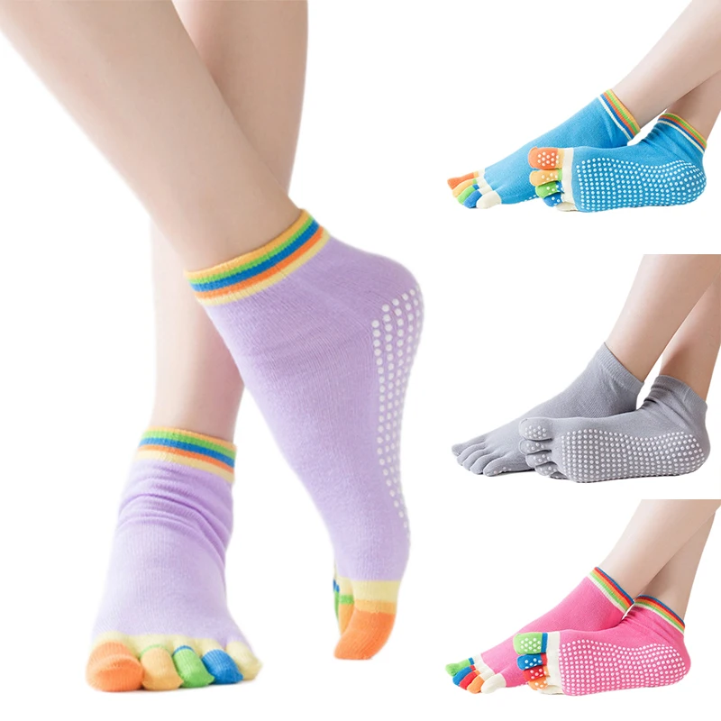 

Красочные женские носки для йоги, Нескользящие женские танцевальные носки, хлопковые спортивные носки с пятью носками, носки без носков для...