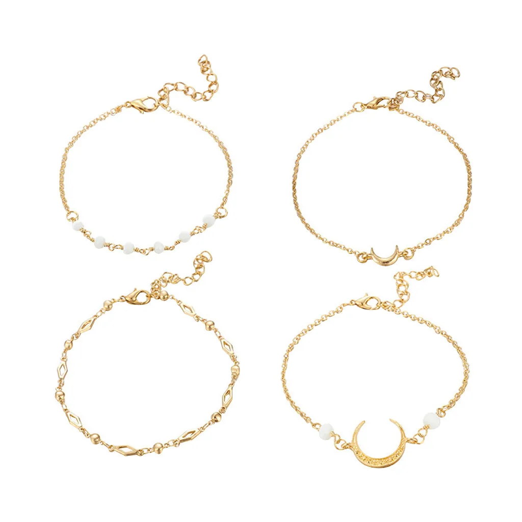 Простой темперамент сплав Геометрическая бусина Браслет с Луной 4 шт набор