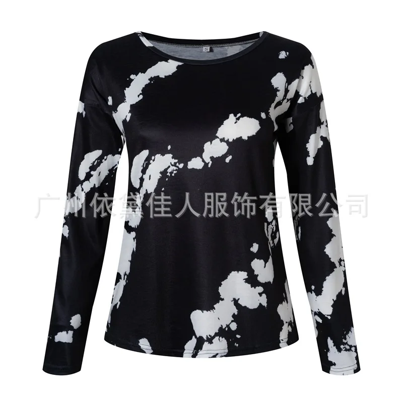 

Blouse women's round neck print loose long sleeve T-shirt