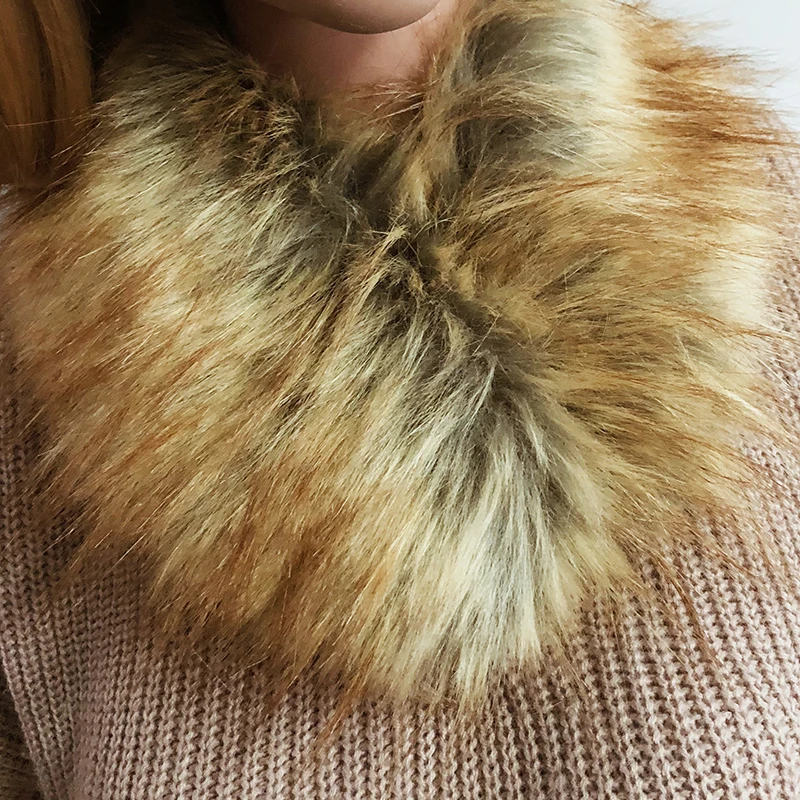 Зимняя женская накидка из искусственного меха енота шарф зимний теплый воротник