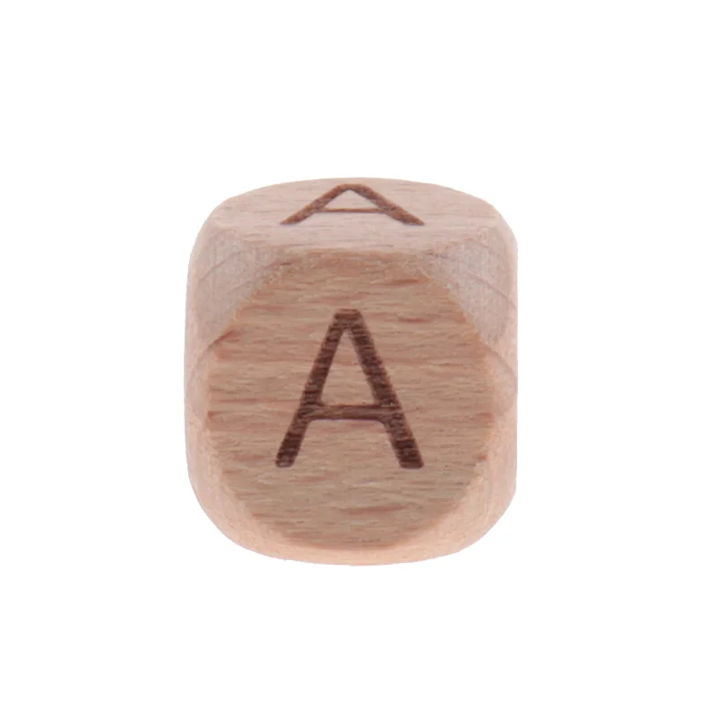 Cuentas de mordedores para beb&eacute;, abalorios de 12mm con letras de haya, cadena de chupete, juguetes de madera, regalos personalizados para reci&eacute;n nacidos, 100 piezas-3