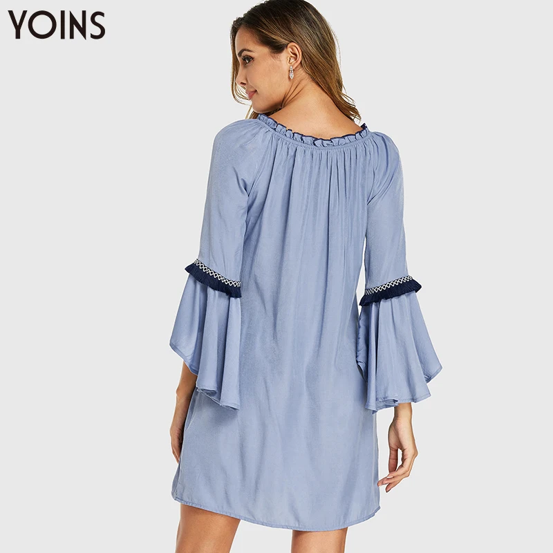 YONIS 2019 Платье женское вязаное кружево украшенное круглый вырез галстук ап