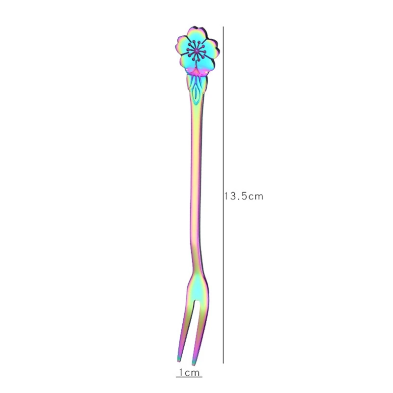 

4 piece set of stainless steel creative magic flower flower fruit fork colorful creative fruit sign colorful cake dessert fork-A