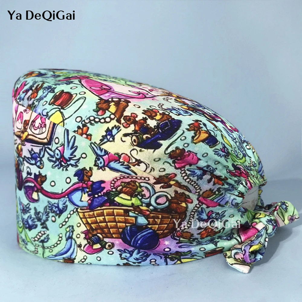 

Fashionable pure cotton unisex high quality nursing cap multicolor printing pet clinic scrub hat hospital medical cap wholesale