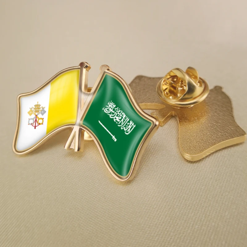 

Vatican City State and Saudi Arabia Crossed Double Friendship Flags Lapel Pins Brooch Badges