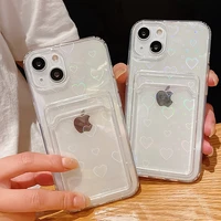 with card holder silicone clear case for iphone 13 11 12 pro max mini x xs xr 7 8 plus luxury laser love bag transparent cover