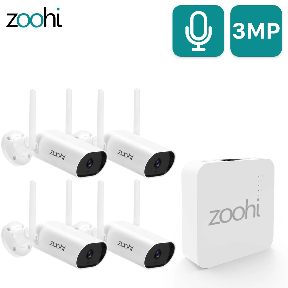 

Zoohi Wireless Mini NVR 3MP Wifi Camera Set Surveillance Video System Sound Record Home Outdoor Security Camera System