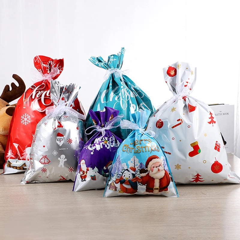 

Christmas Gift Bag Aluminum Foil Reusable Drawstring Wrap Party Bags Xmas Deco #14