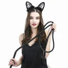Хлыст для сексуальных женщин и девочек, кружевные повязки на голову с кошачьими лисьими ушками, аксессуары для волос, черные костюмы для Хэллоуина, вечеринки, подарок на день рождения