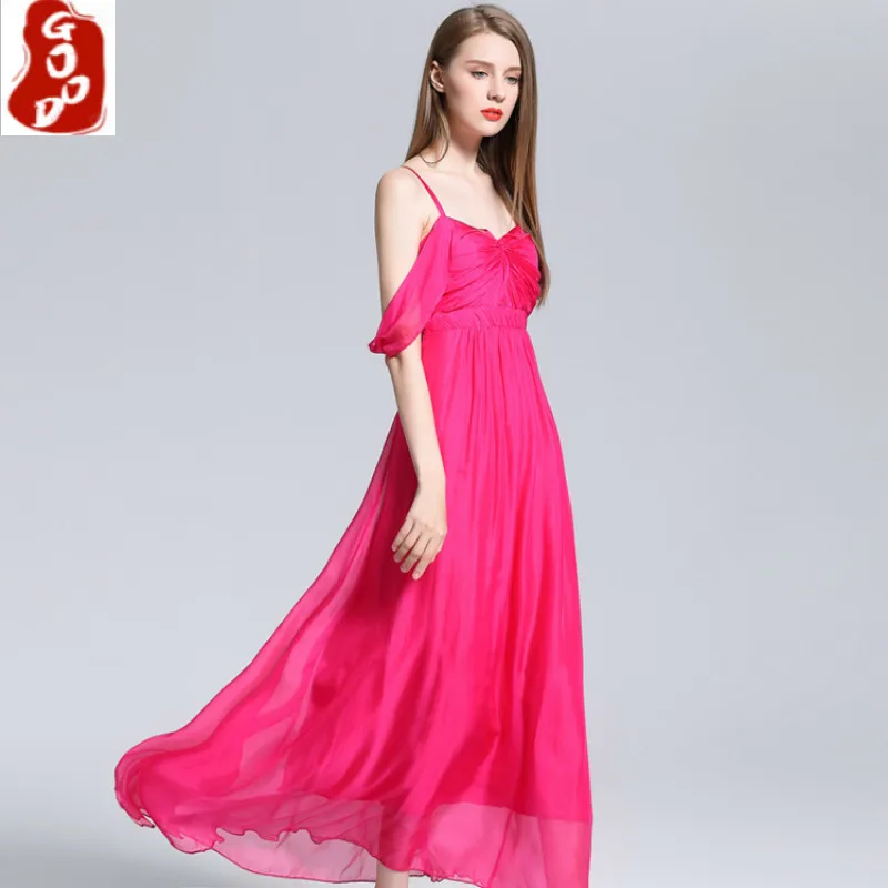

Summer Dress 100% Real Silk Dress Women Clothes 2021 Boho Ruffles Maxi Dresses Vintage Elegant Ladies Long Vestidos 18015