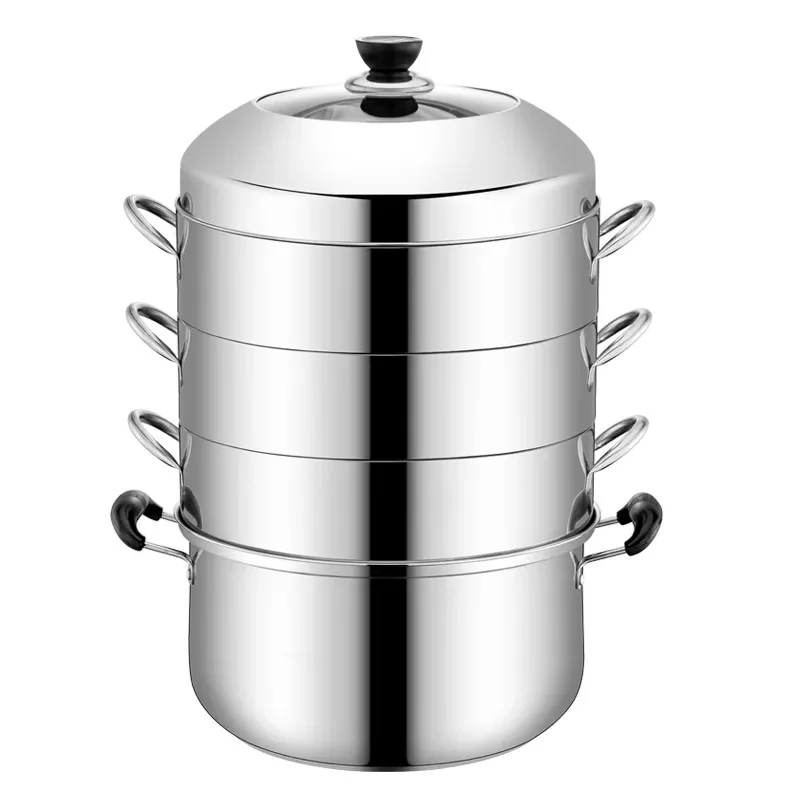 

Stainless Steel Steamer Non-porous Rice Steamer Stainless Steel Solid Double Bottom Soup Pot Does Not Taste 3-4 Household Pot