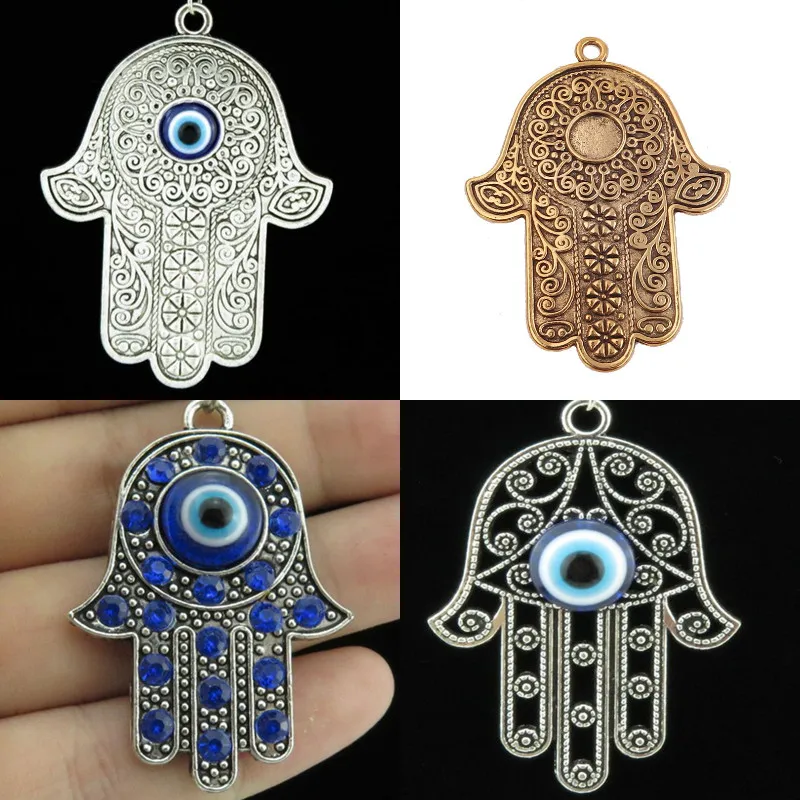 

Big Large Hollow Hamsa Hand With Demon Eye Charms Fatima Hand Protection Pendant Fit Necklaces Bracelet Jewelry Craft