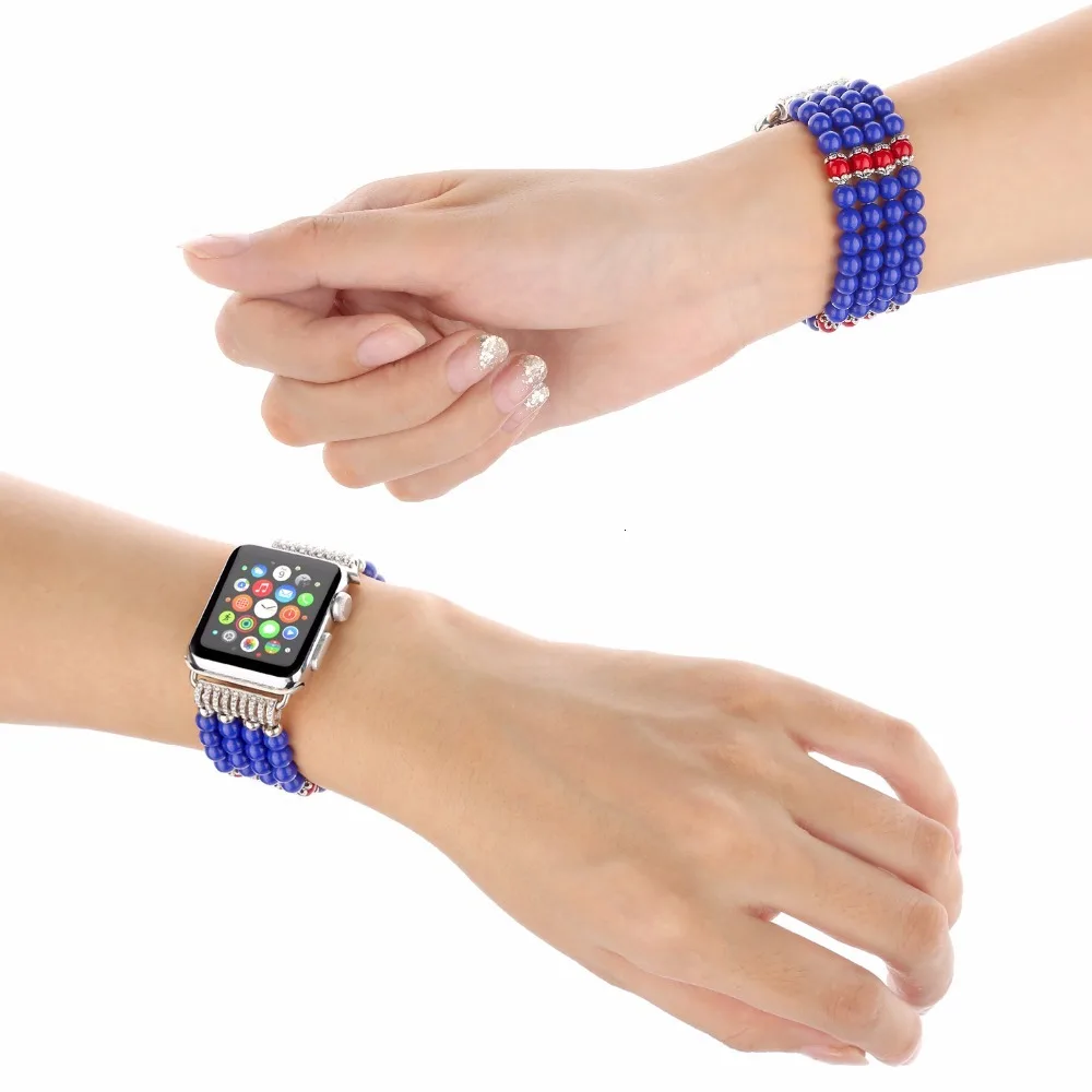 Ремешок 44 мм 40 мм ремешок для Apple watch iwatch серии 5 4 3 2 1 ручной работы из бисера эластичный браслет сменный ремешок на запястье 38 мм 42 мм
