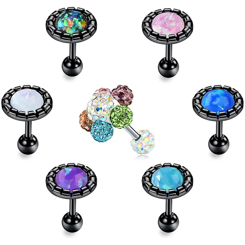 16G 7PCS Stud Earrings Cartilage Tragus Stainless Steel Barbell Studs Helix Earring Body Piercing Jewelry for Women Men | Украшения и