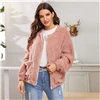 SHEIN розовая однотонная повседневная куртка на молнии спереди, пальто, женская зимняя уличная одежда, длинный рукав, двойной карман, женская верхняя одежда