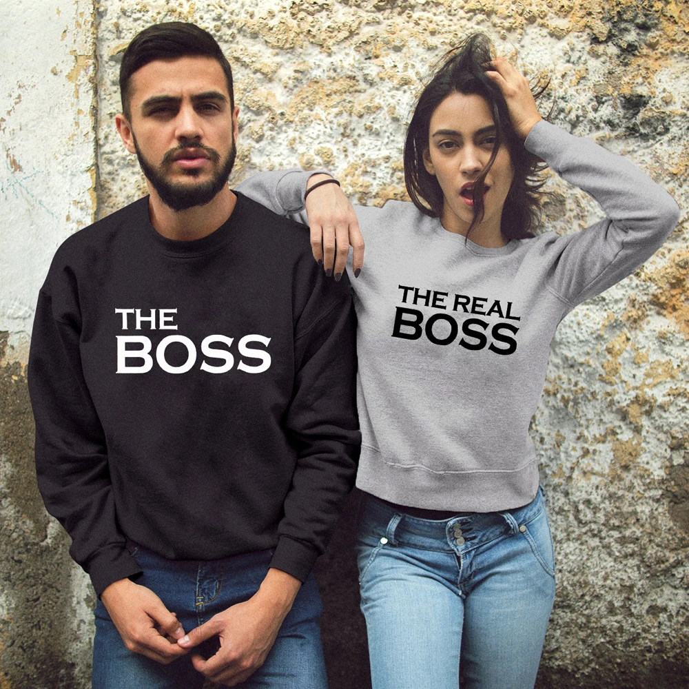 Толстовка для пар с надписью «The Boss The Real Boss»; Повседневная осенне-зимняя одежда унисекс; хипстерский свитер; пуловер