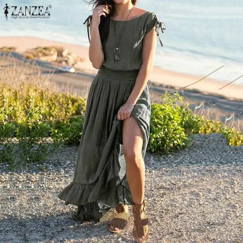 ZANZEA 2021 женские летнее Открытое платье с цветочным рисунком элегантные