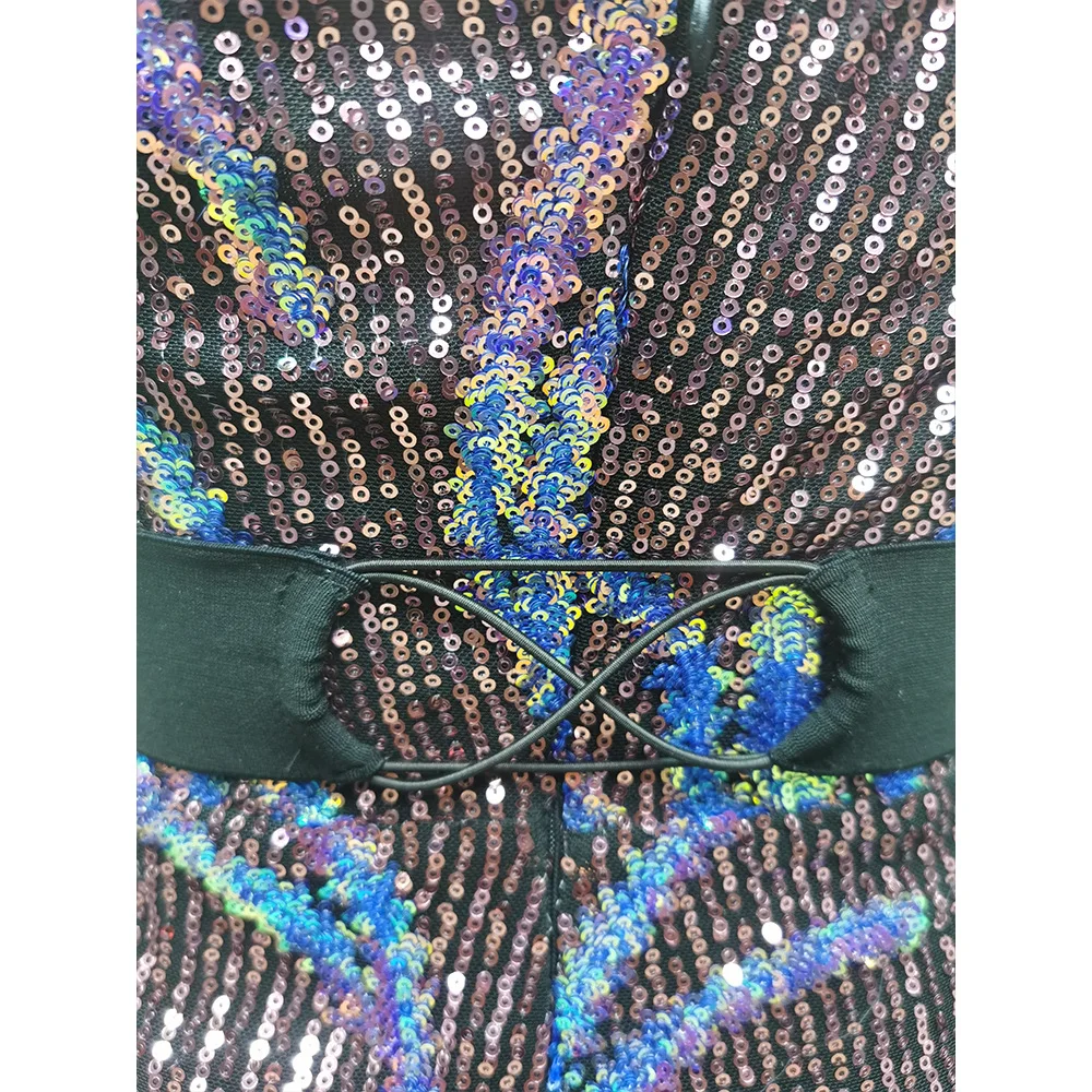 

BE HYGGE 2020 Mini Dress Women Strapless Dress New Summer Spring Sequined Slash Neck Feather Sexy Sleeveless High Waist