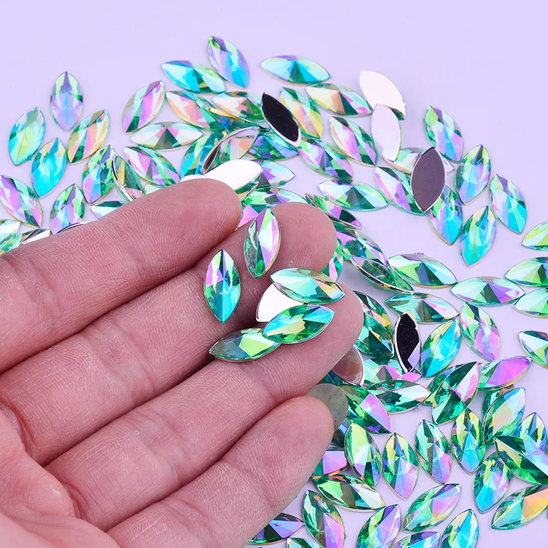 JUNAO 5*10 мм 7*15 мм, весь ассортимент Цвет Стразы ab Crystal аппликация с плоской задней частью из акрила с украшением в виде кристаллов страз, не сшиты стразами прекрасно подойдет к вечернему платью; ремесла