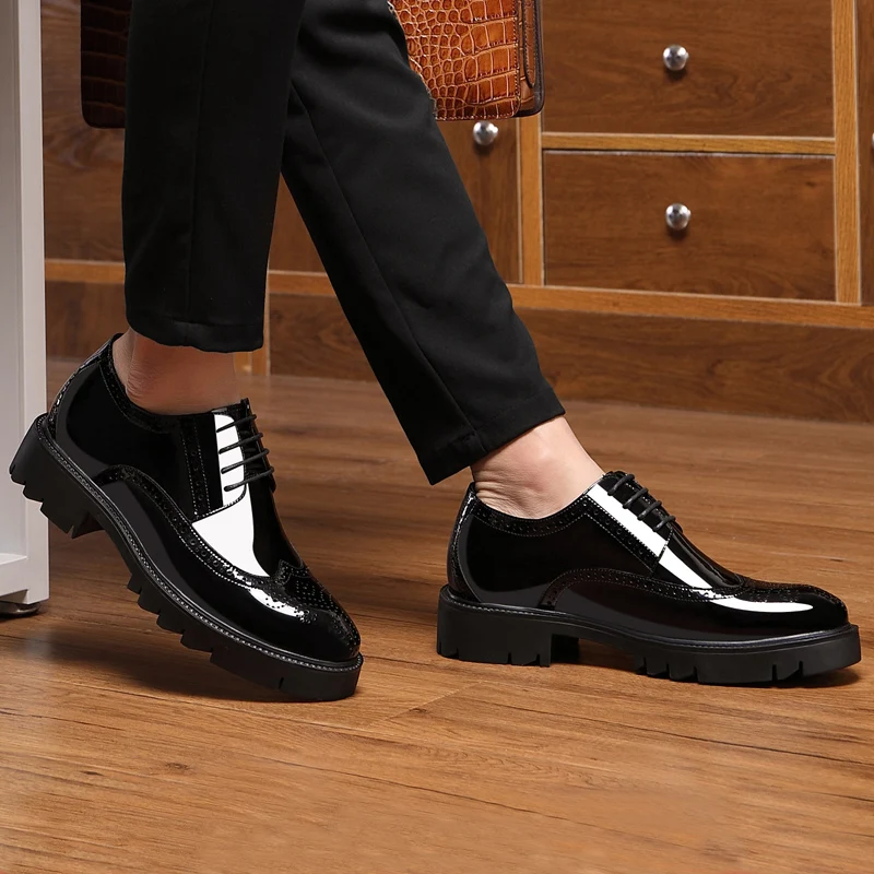 Туфли-Броги мужские из лакированной кожи увеличивающие рост 4/7/9 см | Обувь