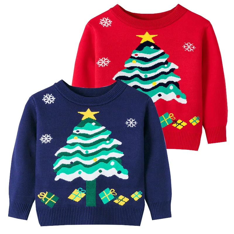 Свитера с рождественской елкой для девочек осенняя одежда детей качественная