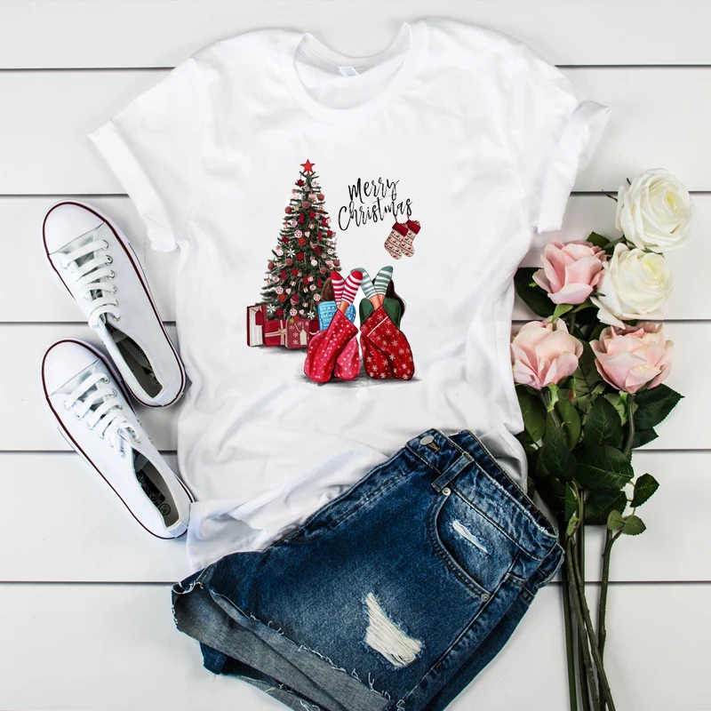 

Women Graphic Print Merry Christmas Painting Warm Wishes Fashion Tshirt Female Womens Ladies Top Clothes T Tee Shirt T-shirt