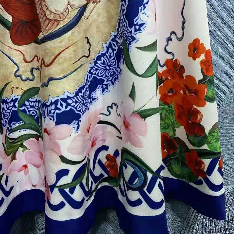 

SEQINYY Knee Casual Dress Summer Spring New Fashion Design Women Runway High Quality Beading Bow Vintage Flowers Print